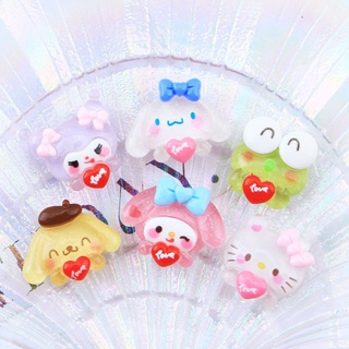 SANRIO อุปกรณ์ตกแต่งเล็บ เรซิน โปร่งแสง ลายการ์ตูน Kuromi Melody Pudding Dog Hello Kitty Cat 3D DIY สําหรับตกแต่งเล็บ 20 ชิ้น