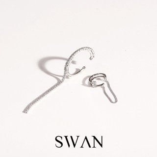 SWAN - Diamond Chain Cuff ต่างหูเงินแท้หนีบ ไม่ต้องเจาะ ฝังเพชรคิวบิกเซอร์โคเนีย cubic zirconia
