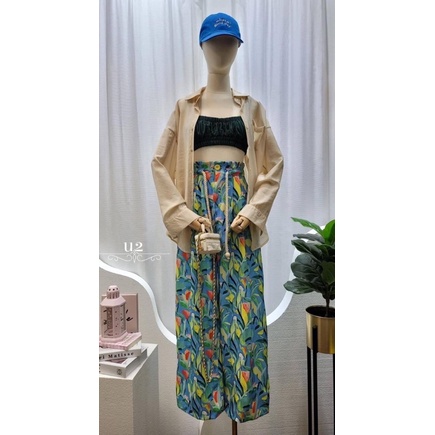 AvaShop9Clothes - High rise wide pants กางเกงเอวสูงขากระบอกเอวขนมจีบ