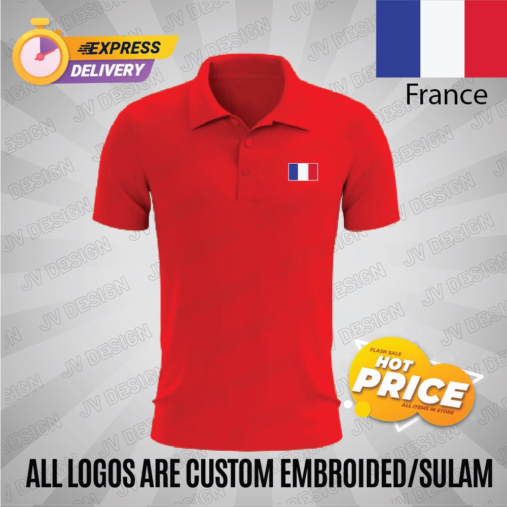 ROMANTIC FRANCE FLAG EMBROIDERY (SULAM) DESIGN 200GSM COTTON TAILORED COLLAR SHIRT
