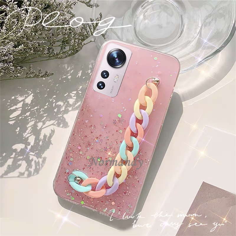 เคสโทรศัพท์ New Fashion Casing for Xiaomi Mi 12T Pro 12 Lite Pro POCO M5 M5S M4 C40 Redmi 10A 10 5G 4G Sequins Sparkling Clear Phone Case with Rainbow Bracelet TPU Transparet Soft Back Case เคส #6