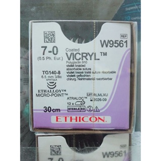 พร้อมส่ง ไหม Vicryl 7-0 รหัส W9561 30 cm. เข็ม 6.5mm. (1กล่อง 12เส้น)