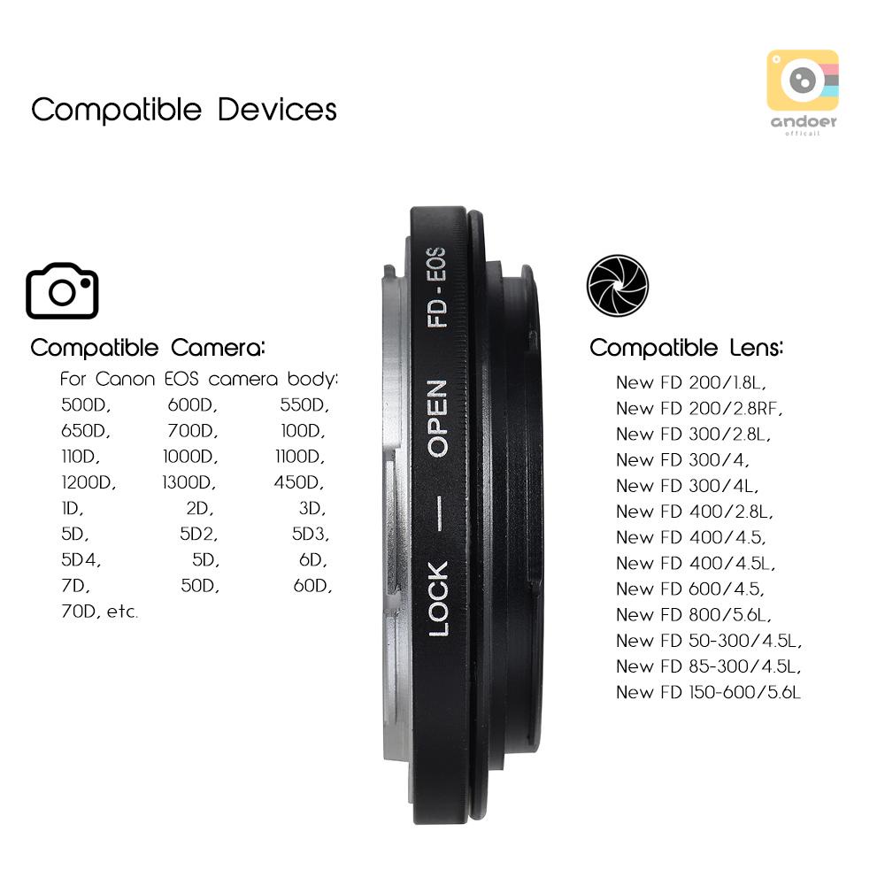 FD-EOS Lens Mount Adapter Camera Lens Adapter Ring with Optical Glass Focus Infinity FD Lens to EOS EF Mount Body for  450D 50D 5D 5D2 500D 550D 600D 650D 6D 70D 700D