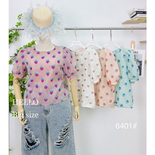 Hello Shop : เสื้อคอกลมแขนบอลลูนผ้าไหมแก้วปักดอกไม้นูน (ไซน์ L,XL)