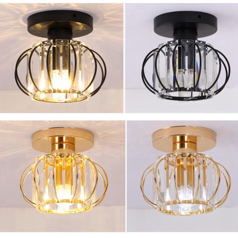 E27 LED โคมไฟเพดานโคมไฟคริสตัลโป๊ะสีดำทองห้องนั่งเล่นห้องนอนทันสมัยรอบสแควร์โคมไฟเพดานตกแต่ง