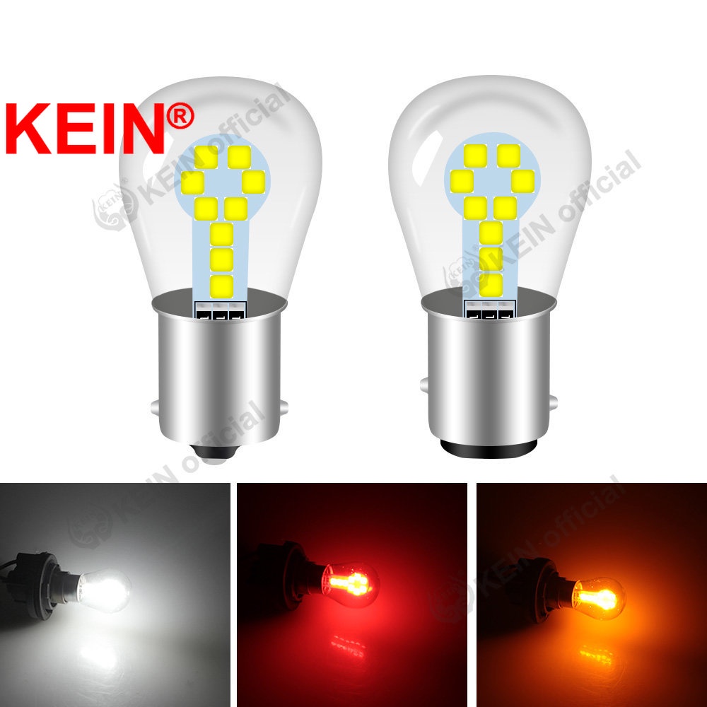 Kein 2PCS ถั่วหลอดไฟ BA15S BAY15D P21W LED รถเลี้ยวสัญญาณหยุดด้านหลังที่จอดรถเบรคไฟท้าย P21/5W มอเตอร์อัตโนมัติย้อนกลับ Clearance DC12V สีขาวสีแดงสีเหลือง 18SMD 3030