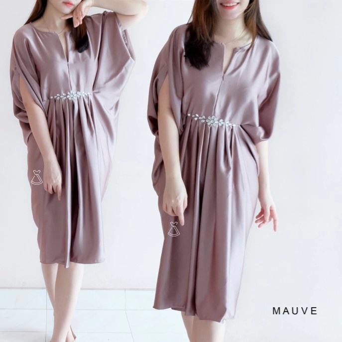 ชุดเดรส Kaftan หรูหราล่าสุดสําหรับเชิญ Eid ALESYA MIDI DRESS Premium - Mauve คุณภาพล่าสุด