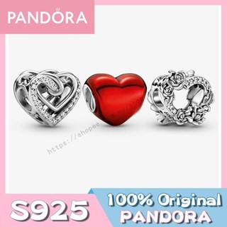 Pandora จี้ลูกปัดเงิน 925 รูปหัวใจ ดอกกุหลาบ แวววาว เครื่องประดับ DIY m1022