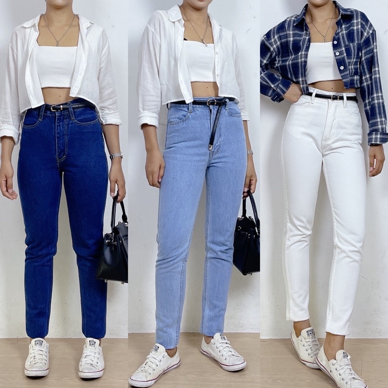 ยีนส์ทรงมัม 3 สี ไซส์ S-XL กางเกงยีนส์ ผู้หญิง ขายาว ทรงบอย หลวม บอลลูน ทรงคลาสสิค สะโพกใหญ่ใส่ได้ ผ