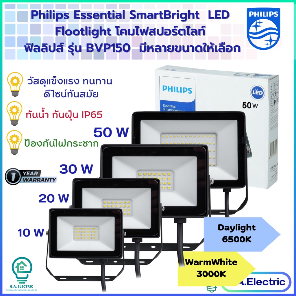(NEWใหม่) Philips โคมไฟฟลัดไลท์ โคมไฟสปอร์ตไลท์ ฟิลลิปส์  รุ่น BVP150 มีให้เลือก 7 ขนาด 10W 20W 30W 