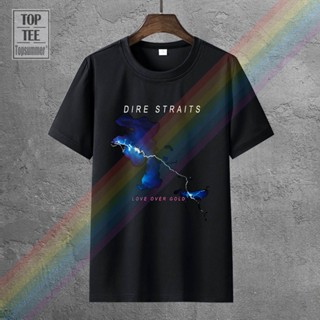 เสื้อยืดผ้าฝ้าย ขายดี เสื้อยืดแขนสั้น พิมพ์ลาย Dire Straits Love Over Gold 1982 Black S 3 Kimajb97Pikhj22 สําหรับผู้ชาย