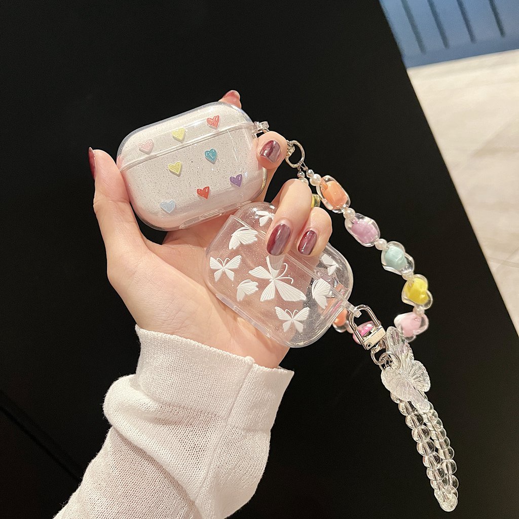 ปลอกสําหรับ แอร์พอด 4 มือโปร 3 2 โรแมนติกส่องแสงโปร่งใสผีเสื้อหัวใจรักดอกไม้ ทีพียู หูฟังบลูทูธกรณีที่มีห่วงโซ่ป้องกันการสูญหายหูฟังไร้สายป้องกันการตกฝาครอบป - รูปที่ 6