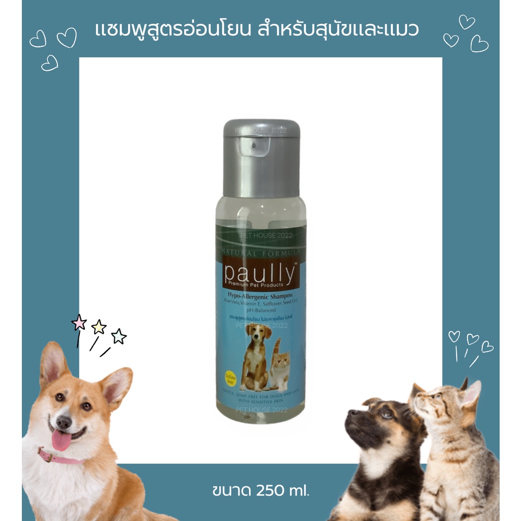 Paully Hypo-Allergenic Shampoo แชมพูสูตรอ่อนโยน สำหรับสุนัขและแมวผิวง่าย ขนาด250ml