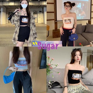 Sugar🌈พร้อมส่ง🌈เกาะอก เสื้อครอป เสื้อผ้าวินเทจ เกาะอกย้อนยุค มีฟองน้ำ(735)