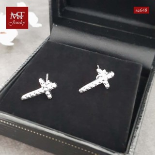 MT ต่างหูเงินแท้ ไม้กางเขน แบบก้านเสียบ ติดหู Solid 925 Sterling Silver Earrings (se648) MT Jewelry มณีธารา