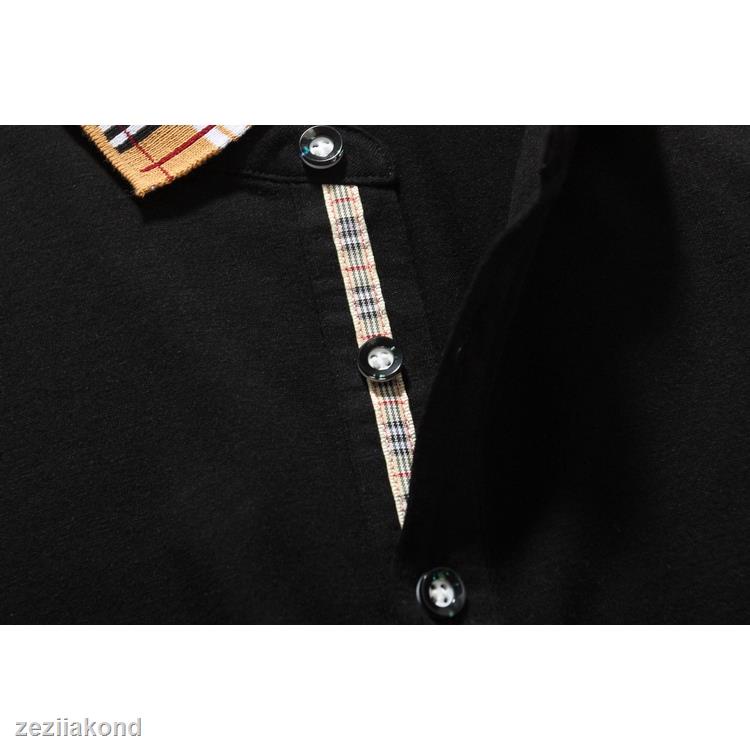 ●Men Polo Shirt Cotton Short Sleeve Polo Shirt With Bur_berry Plaid Pattern Collar Casual Shirt Business Wear #2