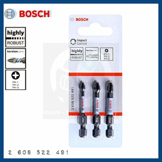 แพค3 x 50mm. ดอกไขควงแฉก PH1/2/3 BOSCH Impact Control No.2608 522 491