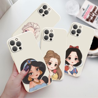 เคสโทรศัพท์มือถือ ซิลิโคนนิ่ม ขอบตรง ป้องกันเลนส์ ลายเจ้าหญิง สีขาว สําหรับ iPhone 14 Pro Max 11 13Pro 12