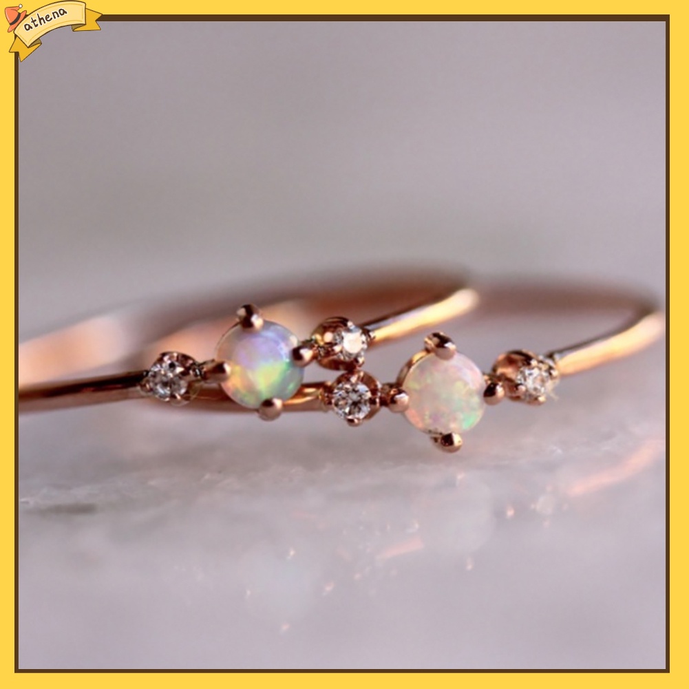 (Athena) Elegant Inlaid Faux Opal Gemstone Finger Ring Wedding Engagement Women Jewelry