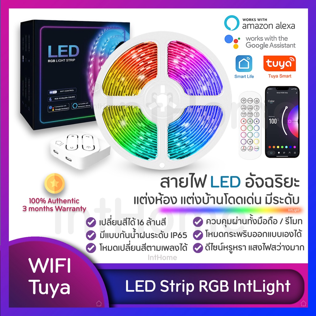 พร้อมส่ง ไฟเส้นเกรดเมกา Tuya WiFi LED RGB IntLight| ไฟเส้นแต่งห้องอัจฉริยะ คุมผ่านแอพ โหมดเพลง
