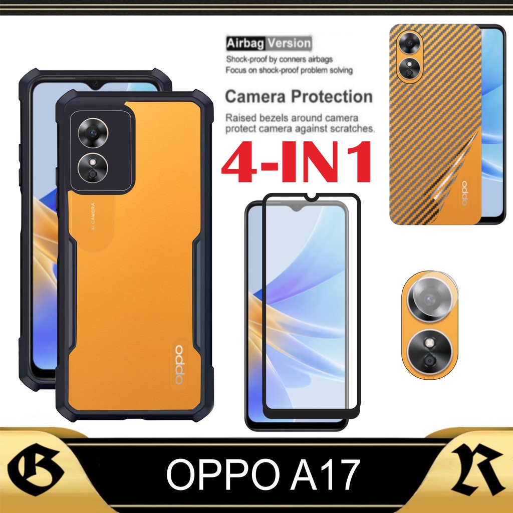 LAYAR 4in1 Casing Fusion Oppo A17 2022 Case Premium Full Cover Body Handphone Tempered Glass Screen 