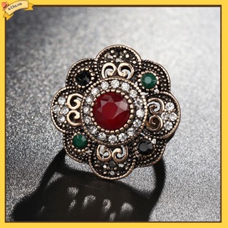 【Athena】vintage เครื่องประดับแหวนแฟชั่นสตรีลายดอกไม้ Rhinestone