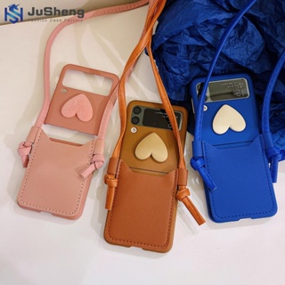 Jusheng เคสโทรศัพท์มือถือ ลายหัวใจ พร้อมช่องใส่บัตร แฟชั่น สําหรับ Samsung Z Flip4 Z Flip3