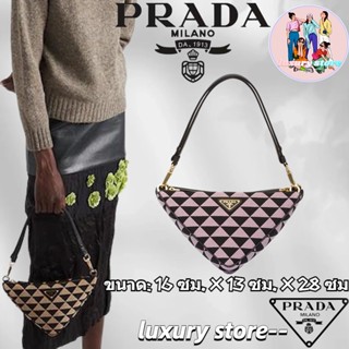 💖👜PRADA  ปราด้า  Prada Symbole กระเป๋าหนังและผ้าขนาดเล็ก/กระเป๋าสตรี/กระเป๋าสะพายไหล่/กระเป๋าโซ่/กระเป๋าสามเหลี่ยม/อุปกร