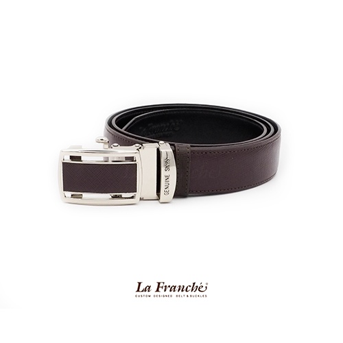 La Franche - เข็มขัดหนังวัว Autolock Saffiano Red Brown #2AL0108