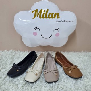 MILAN🎀 รองเท้าคัทชู ส้นแบน แต่งหน้าโบว์ หน้ากว้างไม่บีบเท้า พื้นหนานุ่ม