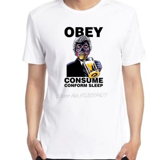 เสื้อยืดผ้าฝ้ายพิมพ์ลายแฟชั่น เสื้อยืดผู้ชาย obey consume conform sleep t shirts t shirts Tees Tops Men clothing