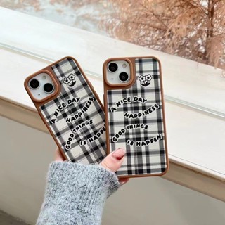 เคสโทรศัพท์มือถือแบบนิ่ม ลายตาราง สีน้ําตาล สําหรับ iPhone 11 11promax 12 12promax 13 13pro max 14 14plus 13pro