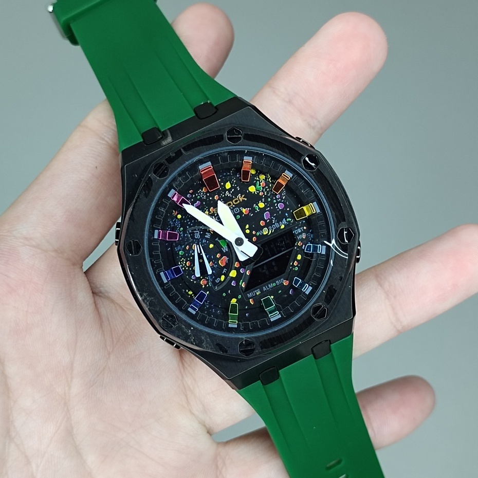 GM-2100 GM-2100AP 5 GREEN GALAXY TMJ CUSTOM TO AP ,STAINLESS STEEL HEAD/RUBBER STRAP/ATUOLIGHT/PREMI