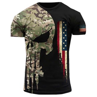 Army-veteran เสื้อยืดลําลอง แขนสั้น คอกลม พิมพ์ลายพราง 3D ทรงหลวม สําหรับผู้ชาย 6XL