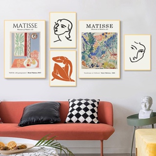 ภาพวาดผ้าใบ รูปเส้น Abstract Henri Matisse สไตล์วินเทจ สําหรับตกแต่งผนังบ้าน ห้องนั่งเล่น