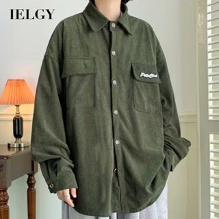 Ielgy เสื้อแจ็กเก็ต ผ้าลูกฟูก ทรงหลวม เข้ากับทุกการแต่งกาย สไตล์เรโทร อเมริกัน สําหรับผู้ชาย