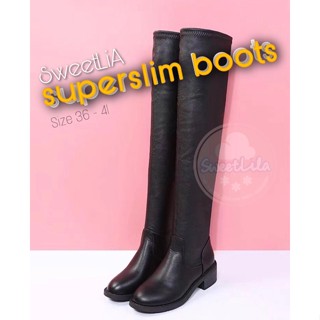 พร้อมส่ง❄New Superslim Boots ❄บูทหนังบุขนพับได้ถึงข้อเท้า
