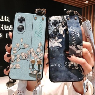 New Casing เคส OPPO Reno8 T 5G 4G Reno 8T 8 T 2023 Phone Case Glitter Flower Pattern Wristband Lanyard Soft Case Back Cover เคสโทรศัพท