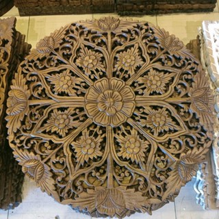 แผ่นไม้แกะสลัก 60cm สีน้ำตาลโอ๊คโอ๊ค แผ่นกลม แผ่นไม้ฉลุลาย Carved wood panel