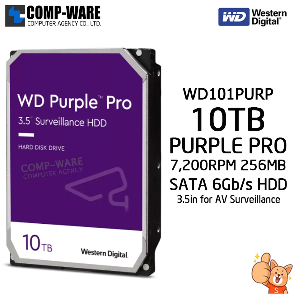 WD PURPLE PRO 10TB AV Surveillance Hard Disk Drive - 7200RPM SATA 6Gb/s 256MB Cache 3.5Inch - WD101P