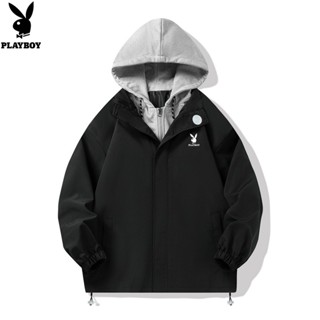 Playboy เสื้อแจ็กเก็ต มีฮู้ด สองชิ้น แฟชั่นสําหรับผู้ชาย