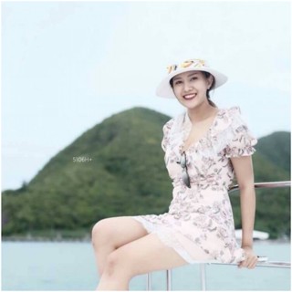 MM5106 มินิเดรสดอกไม้คอระบายชายแต่งลูกไม้ floral lace hem mini dress