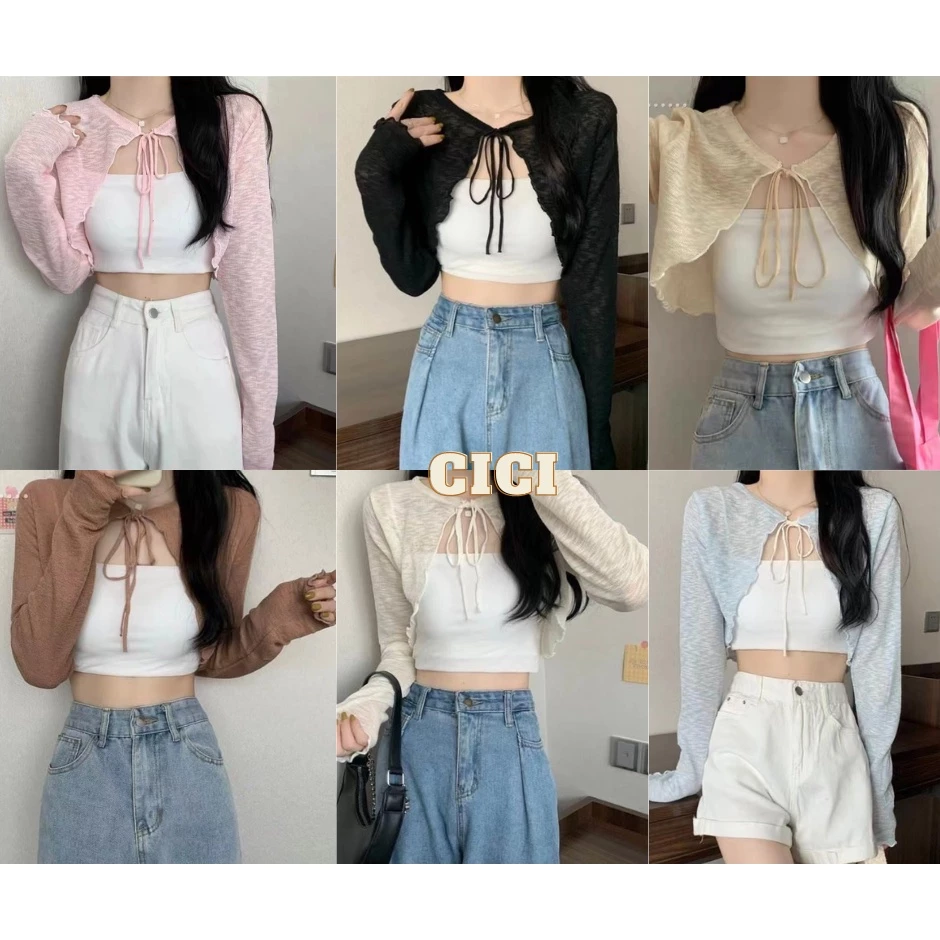 ส่งทันที Cici (Q605) เสื้อคลุมแขนยาว ดีเทลเชือกผูกโบว์ แต่งชายระบาย จับแมทซ์ได้ทุกลุค สไตล์โคเรียสุด