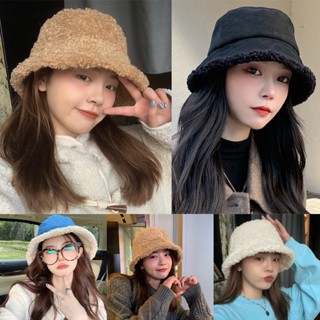 Female Corduroy Retro Hat Thickened Fine Lamb Hair Hat Fashionable Plush Versatile Basin  Warm Wear on Both Sides Hat