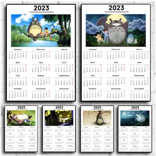 โปสเตอร์ภาพวาดสีน้ํามันบนผ้าใบ รูปปฏิทิน Totoro Miyazaki 7 สไตล์ 2023 สําหรับตกแต่งผนังบ้าน