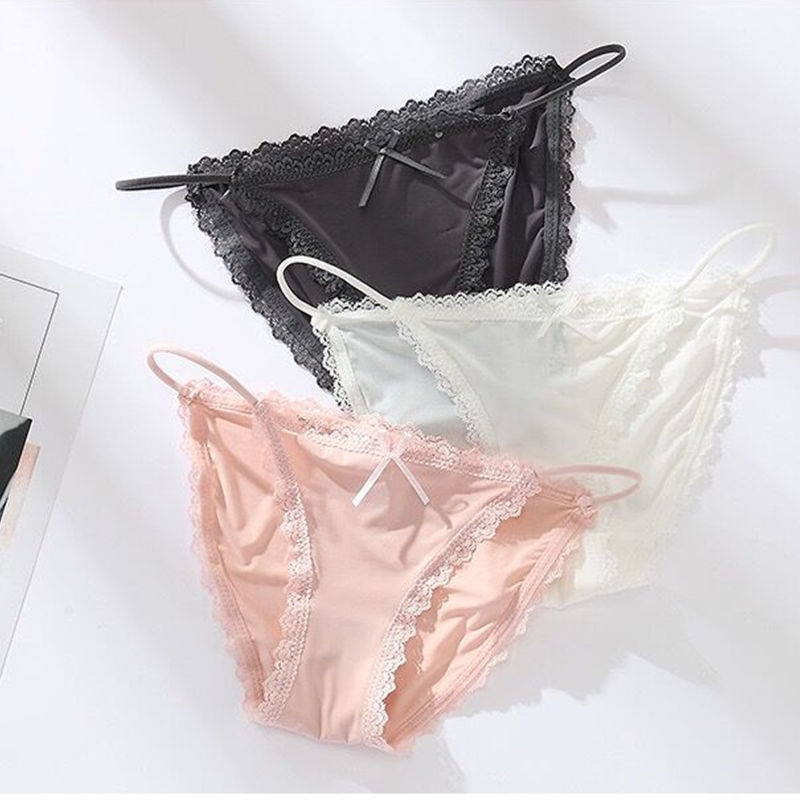 สินค้าพร้อมส่งจากไทย กางเกงชั้นในผ้าลื่นญี่ปุ่น ขอบลูกไม้ เอวสาย เซ็กซี่ น่ารัก สำหรับผู้หญิง women  panties underwear