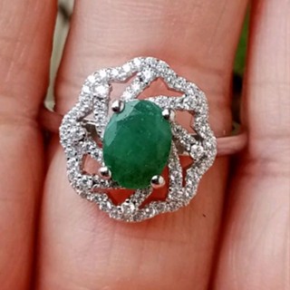 #ไซส์56 #แหวนมรกตแท้ล้อมเพทาย #Naturel Zambia Emerald&amp;Zircon #เงินแท้92.5