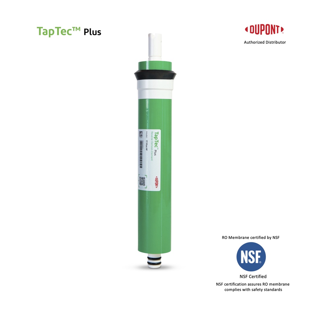 DuPont ™ TapTec ™ Plus HF Membrane Element ไส้กรองน้ำดื่ม RO เมมเบรน 90-130 GDP สำหรับเครื่องกรองน้ำดื่มหลายขั้นตอน