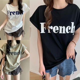 900Shop📌เสื้อยืดแขนกุดแต่งผับแขน 4 สี สกรีนลาย French ผ้าคอตตอนใส่สบายมาก