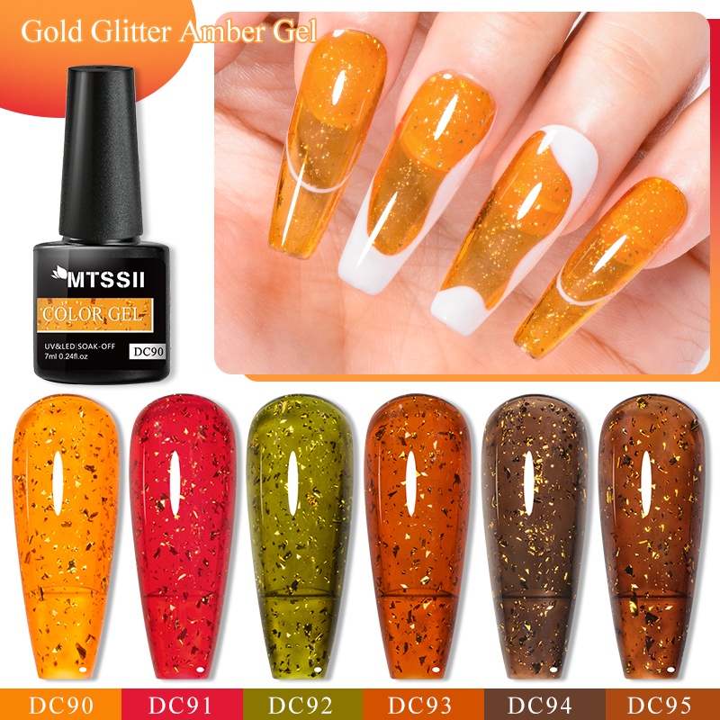 MTSSII เจลลี่ สีเหลืองอำพัน เล็บปลอมเจล 7ml โปร่งแสง กระพริบ ยาทาเล็บเจล กึ่งถาวร UV เจลปั้นนูนเล็บ